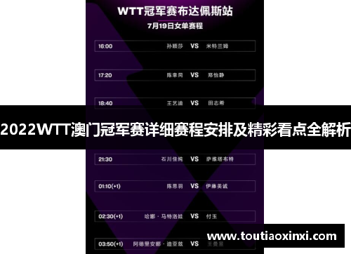 2022WTT澳门冠军赛详细赛程安排及精彩看点全解析