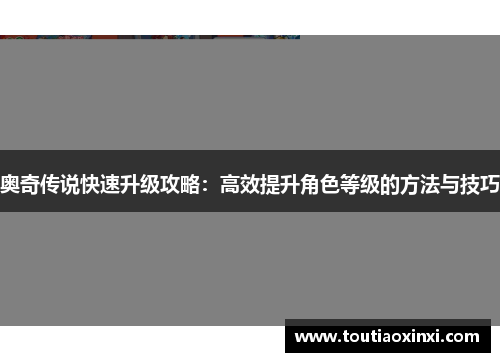 奥奇传说快速升级攻略：高效提升角色等级的方法与技巧